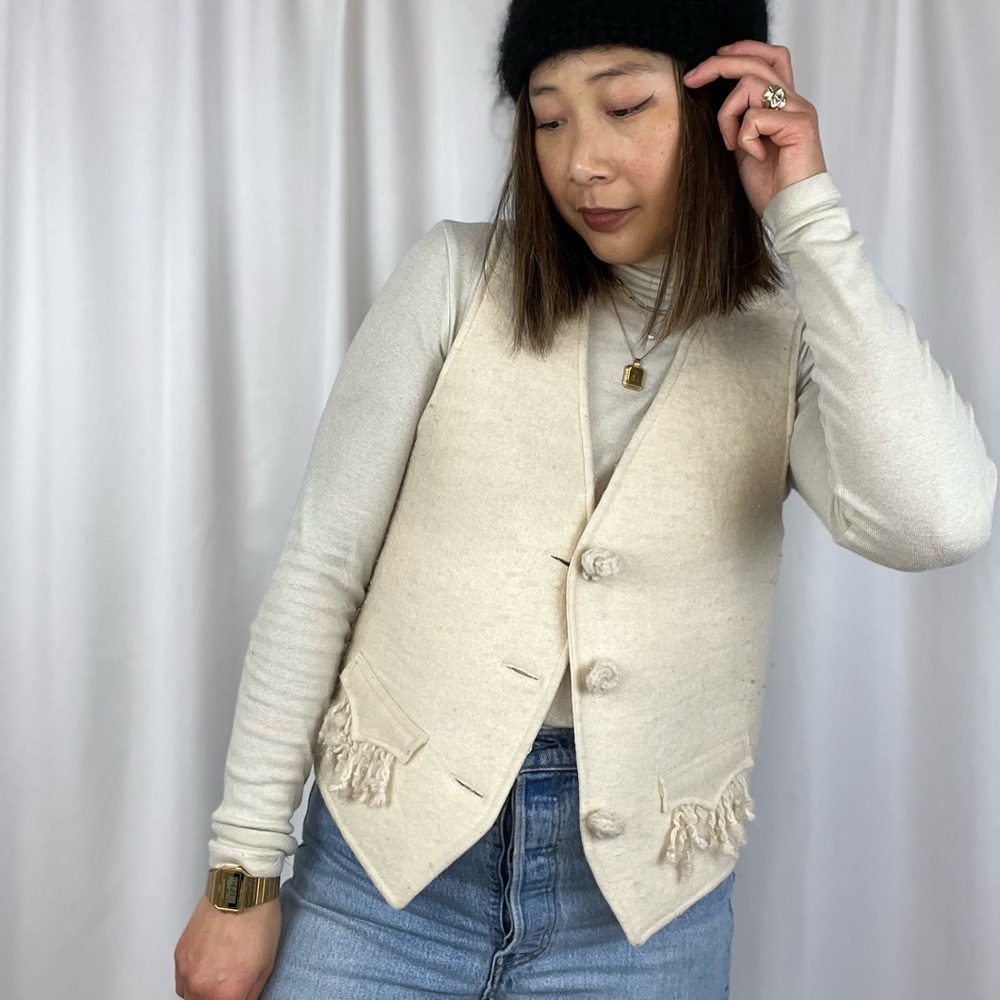 NWT Handmade Cream Fringe Sweater Vest